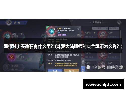 魂师对决天造石有什么用？(斗罗大陆魂师对决金魂币怎么刷？)